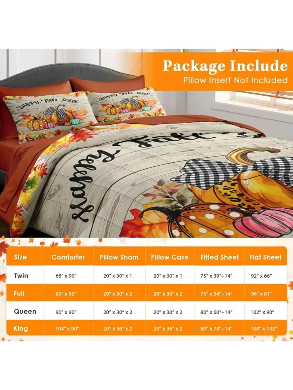 Cozy Queen Fall Comforter Set with Sheets - 7 Piece Happy Bedding Collection